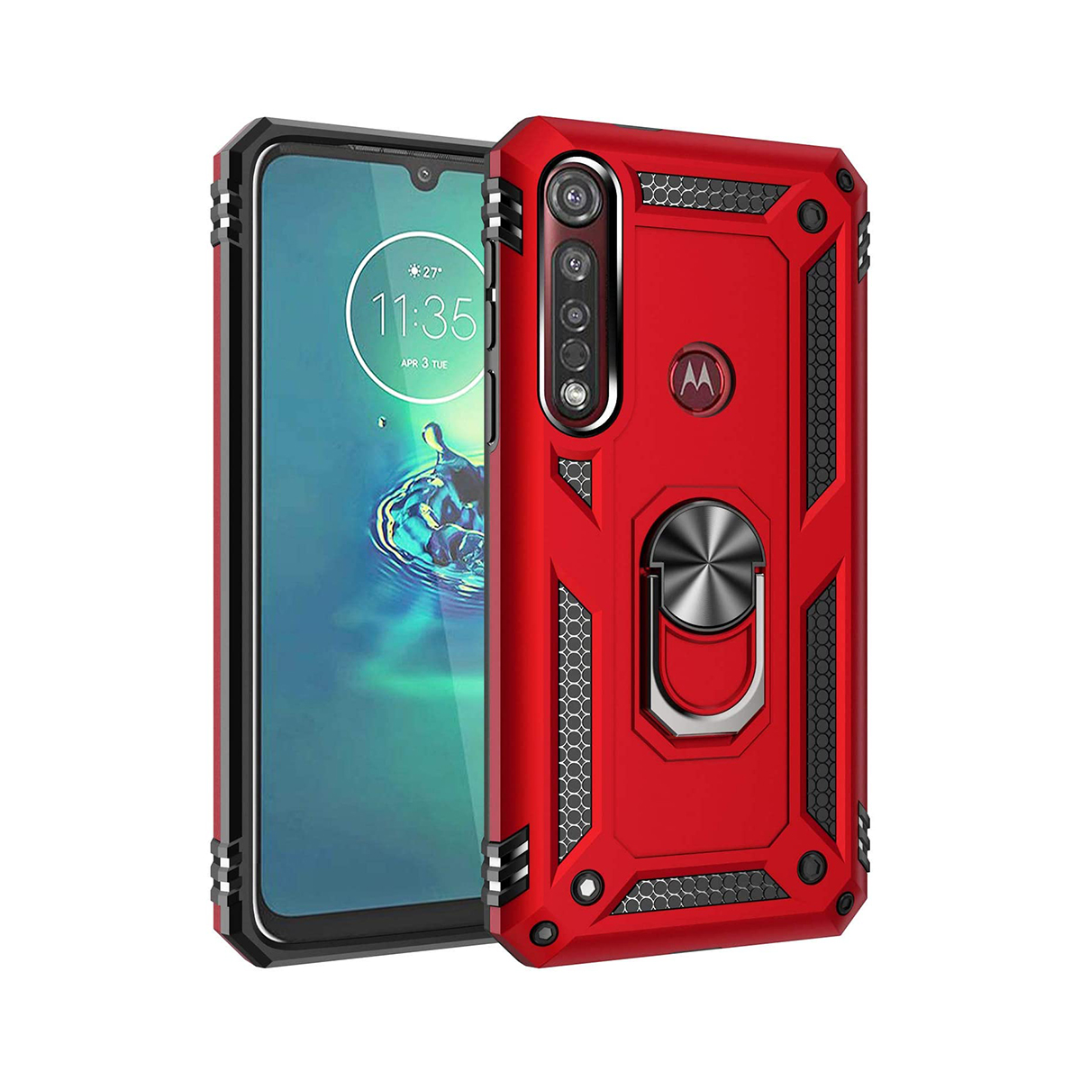 Protectores para celular  para Motorola  Moto G8 Plus Funda reforzada con anillo v2 Rojo